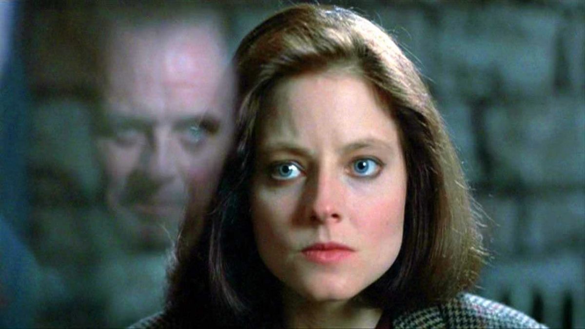 A still from Silence of the Lambs with Hannibal Lecter and Clarice